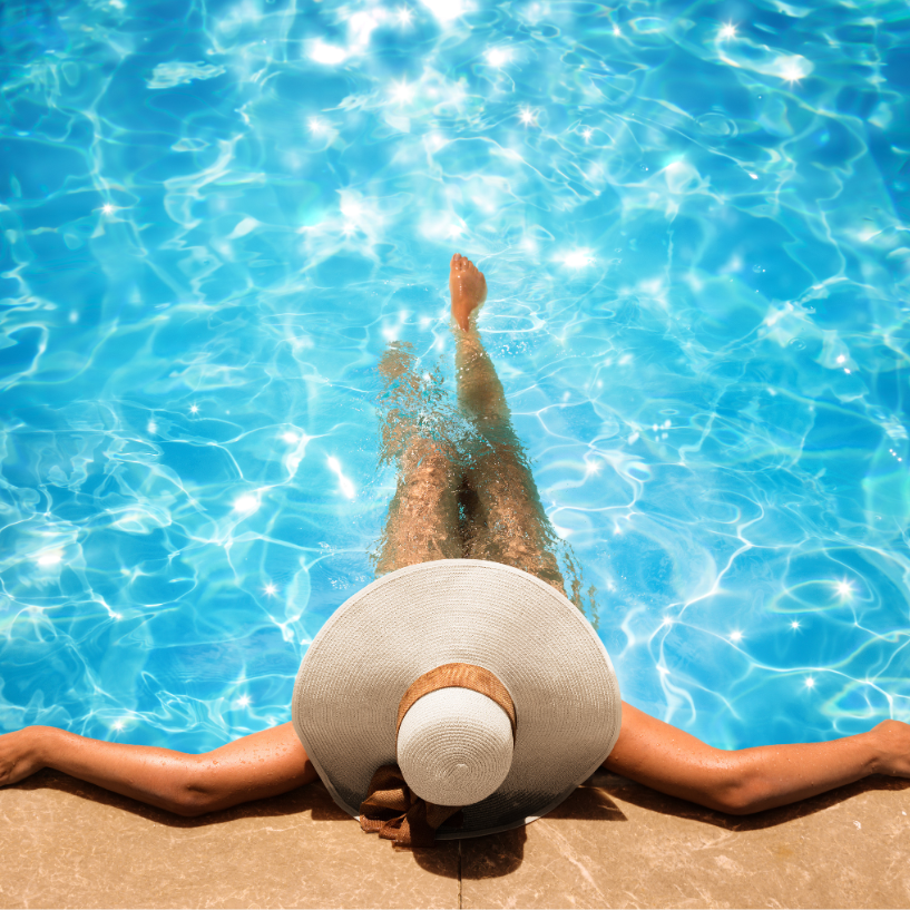 Woman in Hat in Pool